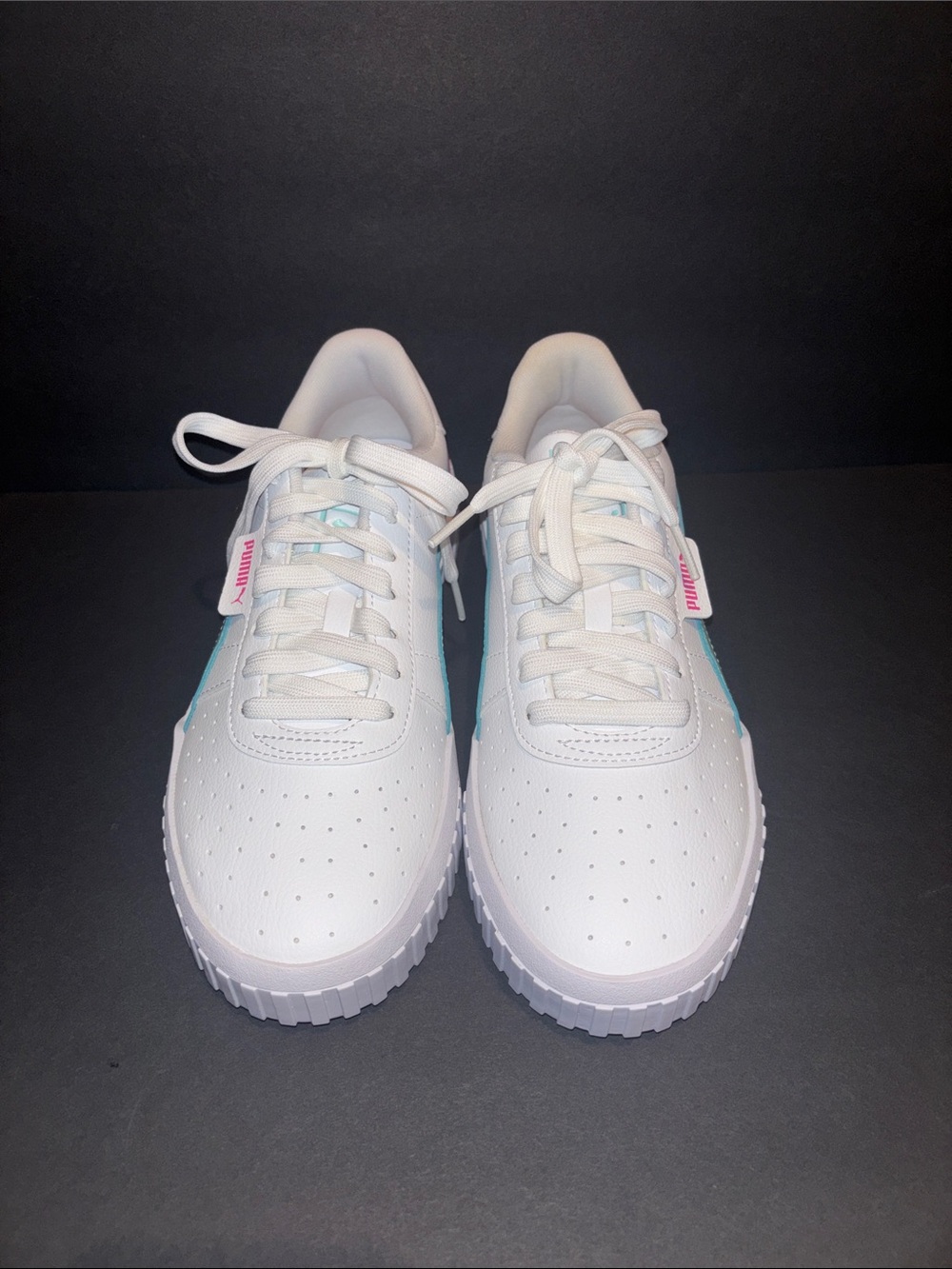 Puma White Low-Top Sneakers with Teal and Pink Accents